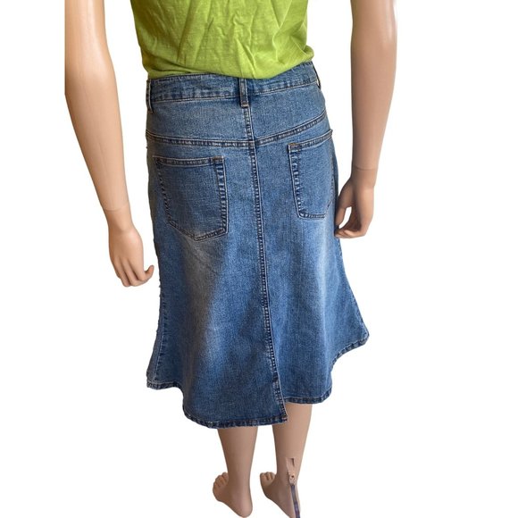 Mango Vintage Bead Applique Jean Skirt 33x25 5 pockets Cotton Stretch Medium - Picture 6 of 17